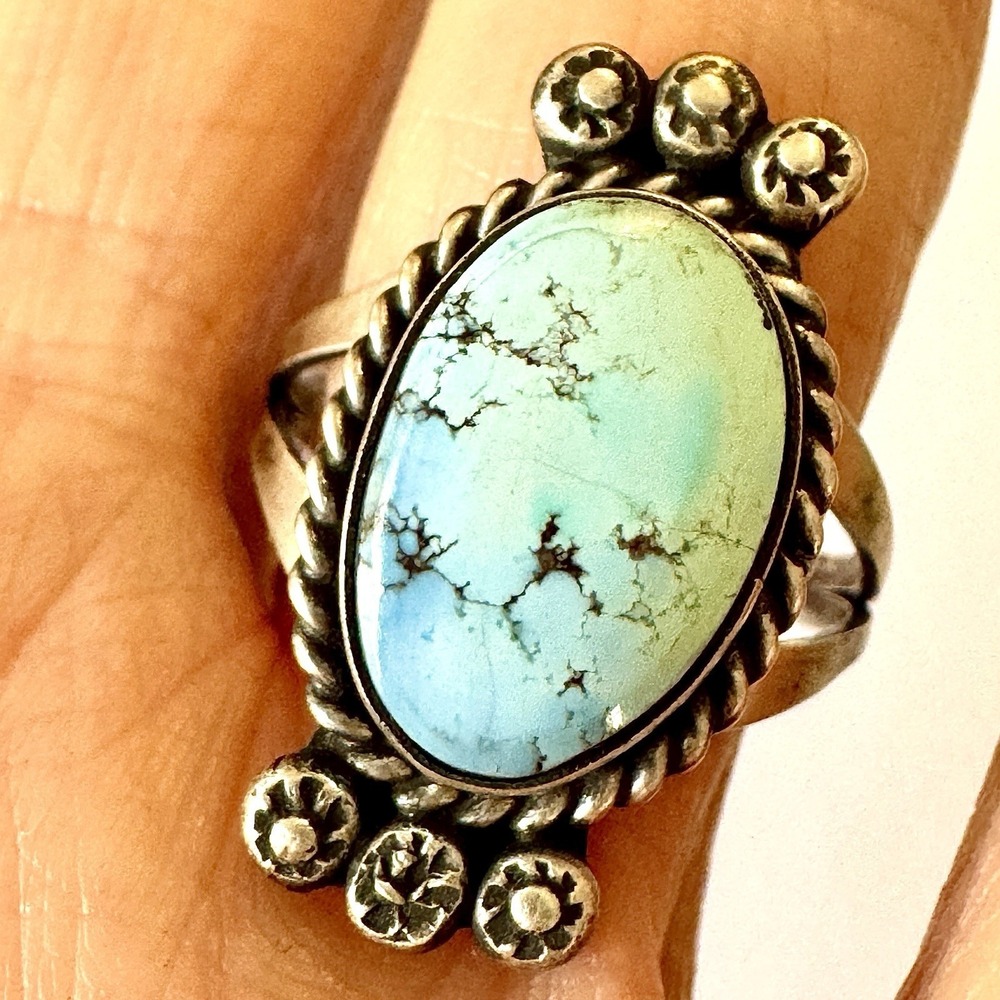 Navajo Golden Hills Turquoise Ring Sz 9 Sterling Blue Native American Handmade
